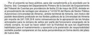 El Tribunal de Cuentas abre procedimiento para el reintegro de los 241.000 euros para sellos defraudados en la Universidad de Almería