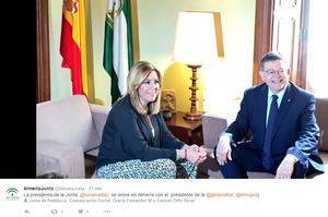 Susana Díaz se reúne en Almería con el presidente de la Generalitat Valencia pero sigue sin hacerlo con el alcalde de la ciudad