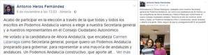 El secretario general de Podemos en Almería apostó por las dos perdedoras y ahora tira de foto con la ganadora