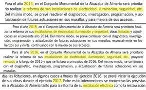 El Gobierno andaluz promete por cuarto año reformar la instalación eléctrica de la Alcazaba aunque no lo hará la Junta