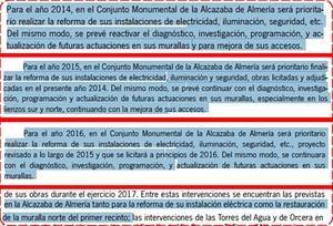 La Junta promete por quinto año consecutivo en sus Presupuestos la misma inversión en la Alcazaba