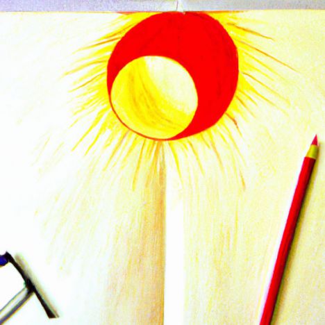 Dibujo hecho con lápices de colores de un eclipse sobre un libro abierto de color rojo y amarilo