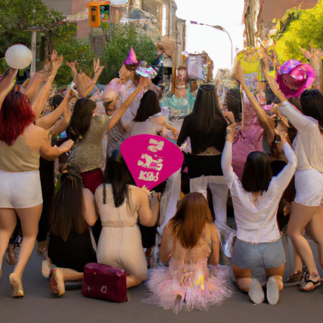 imagen realista de una celebración de despedida de soltera en plena calle