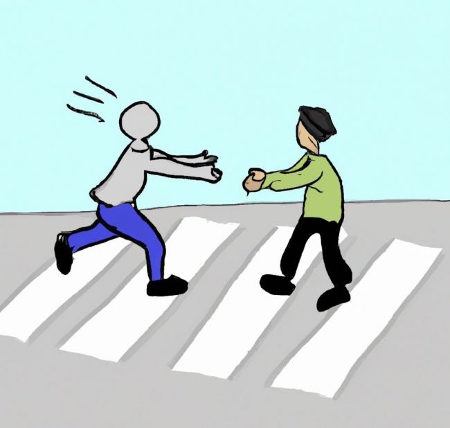 dibuja una persona que ayuda a otra a cruzar una calle