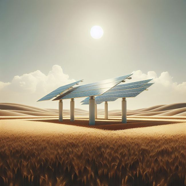 placas solares en mitad de un campo, estilo minimalista