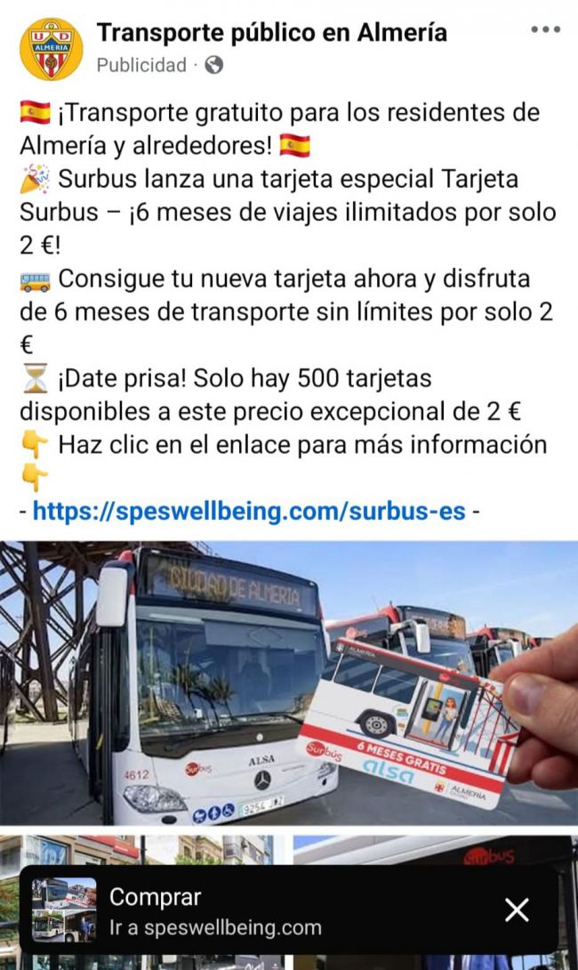 Falso perfil ofrece tarjetas de Surbus de viajes ilimitadas por 2 euros
