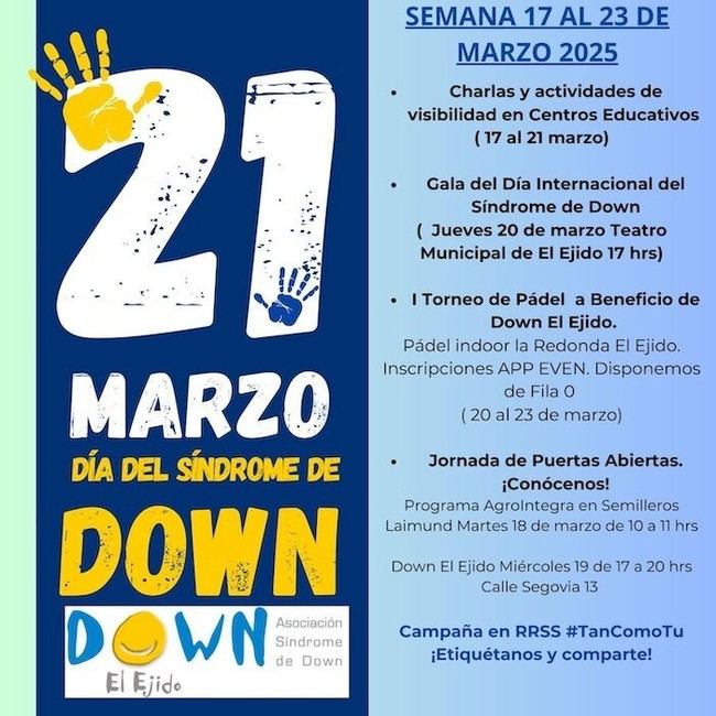 Gala de Down El Ejido este jueves para conmemorar el Día Internacional del Síndrome de Down