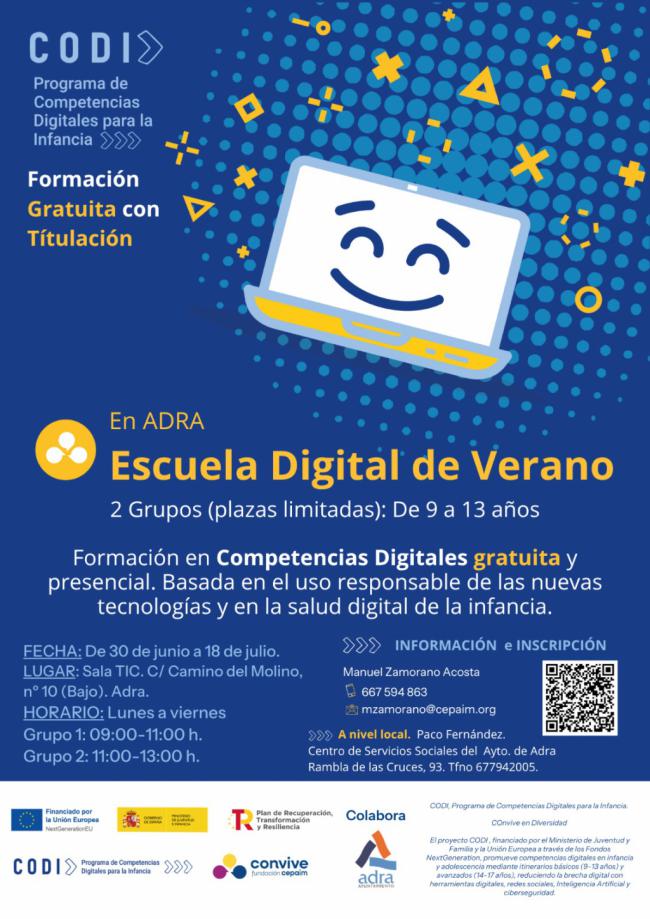 Adra acoge una Escuela Digital de Verano gratuita para niños y niñas de entre 9 y 13 años