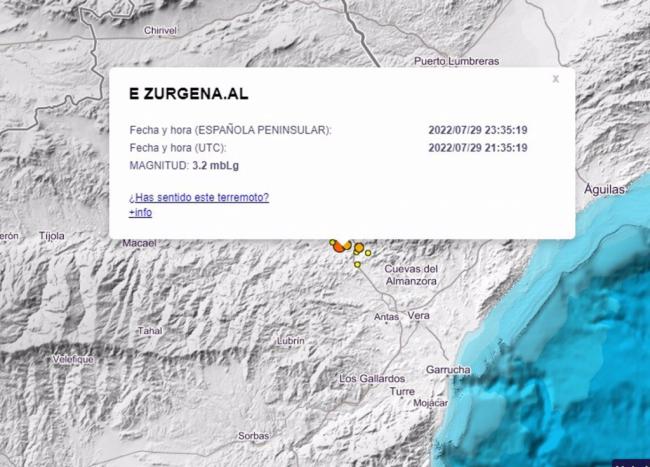 Terremoto sin daños de magnitud 3,2 con epicentro de Zurgena