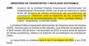 Otra licitación confirma que en 2026 no habrá AVE en Almería