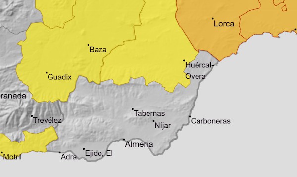 Aviso amarillo por lluvias y tormentas en Almería