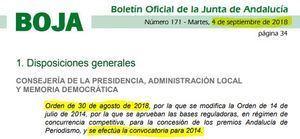 La Junta convoca en agosto de 2018 un premio para 2014