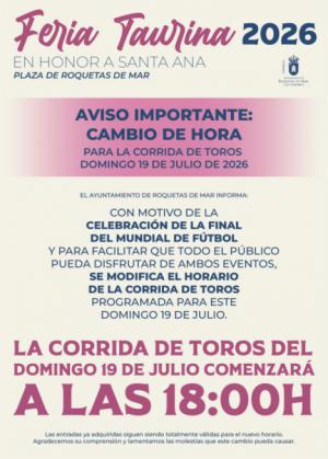 El Ayuntamiento de Roquetas de Mar adelanta la corrida del domingo de Santa Ana