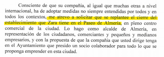 El alcalde pide a Inditex que no cierre Zara del Paseo de Almería