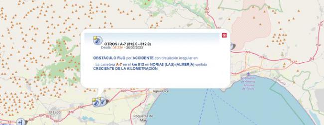 Accidente en la A-7 en El Ejido provoca más de 2 kilómetros de retenciones
