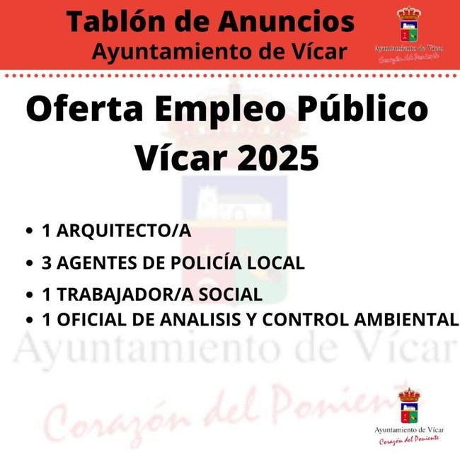 Vícar aprueba su Oferta de Empleo Público 2025