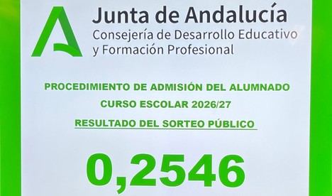 Número 0,2546 resolverá empates en escolarización en Almería para 2026/27