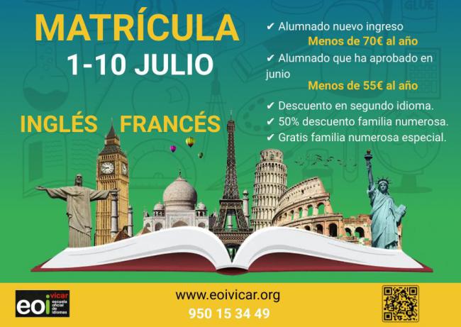 Hasta el día 10 está abierto el plazo de matrícula en la Escuela Oficial De Idiomas de Vícar