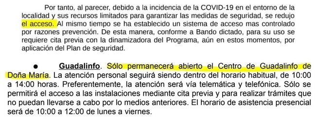 El Ayuntamiento de Las Tres Villas cierra el Guadalinfo pero le dice al Defensor del Pueblo que está abierto
