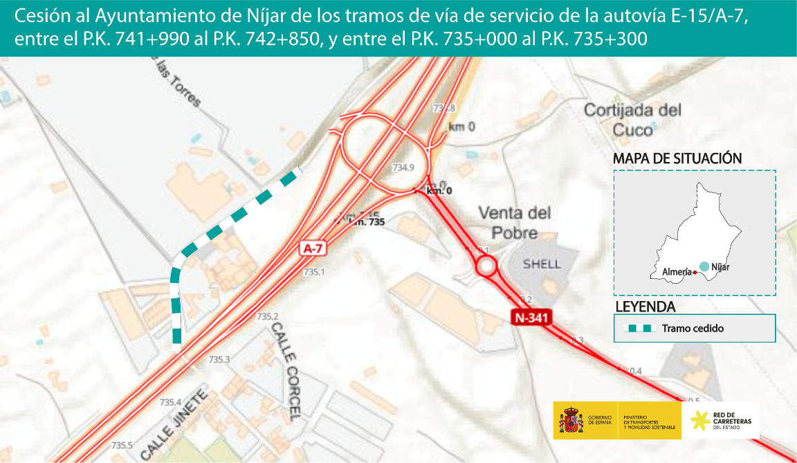 Transportes cede al Ayuntamiento de Níjar dos tramos de vía de servicio de la A-7
