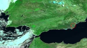 El satélite capta la magnitud del incendio de Los Gallardos desde el espacio