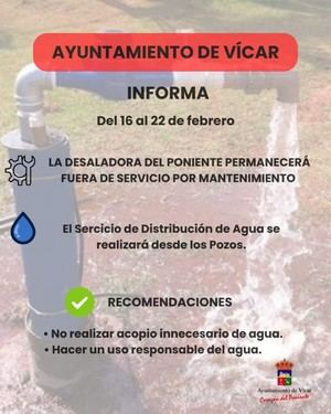 Corte temporal de la Desaladora del Poniente en Vícar, sin impacto en el suministro doméstico