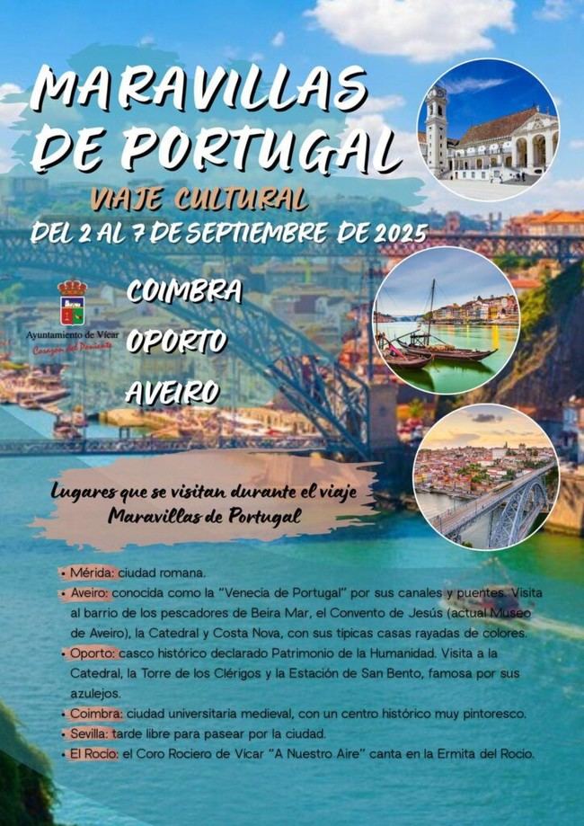 Vícar organiza viaje cultural a Portugal en septiembre