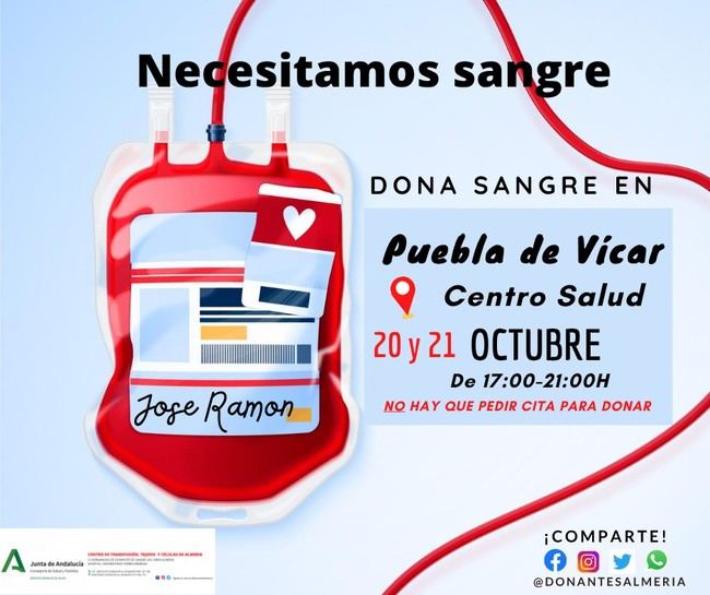 Colectas de sangre en Puebla de Vícar el lunes y martes