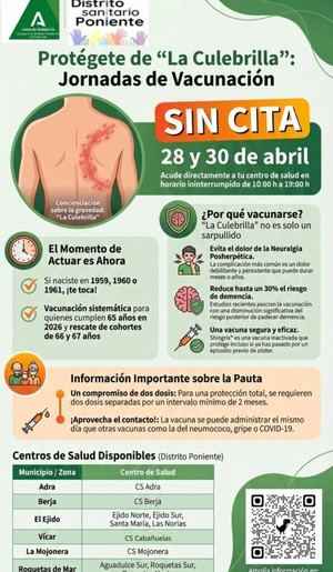 Vacunación contra la culebrilla para vicarios de 65 a 67 años en abril