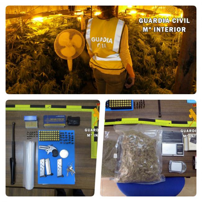 La protección de Guardia Civil a una víctima de violencia machista destapa un depósito de armas y 144 plantas de marihuana “in door”