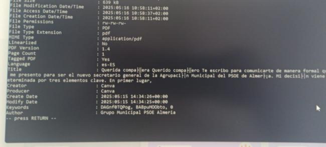 Metadatos apuntan a que Colomina usó medios públicos en su campaña a la Secretaría del PSOE de la capital