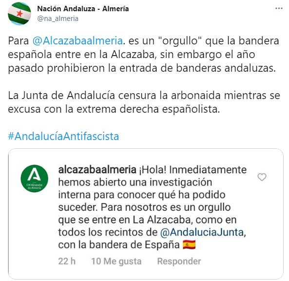 La Junta se disculpa por no dejar pasar banderas españolas a la Alcazaba pero no por impedir las andaluzas