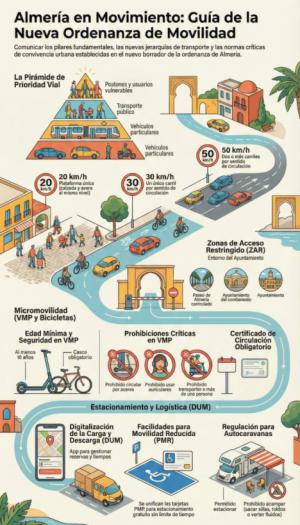 Almerienses denuncia que la nueva ordenanza de movilidad asfixia el centro y burocratiza el transporte