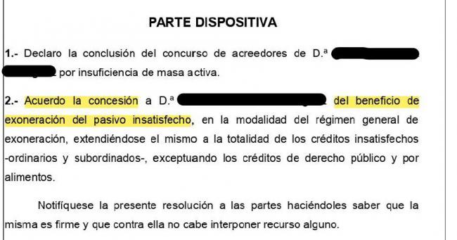 Un juzgado perdona la deuda de una vecina de Roquetas tras divorciarse