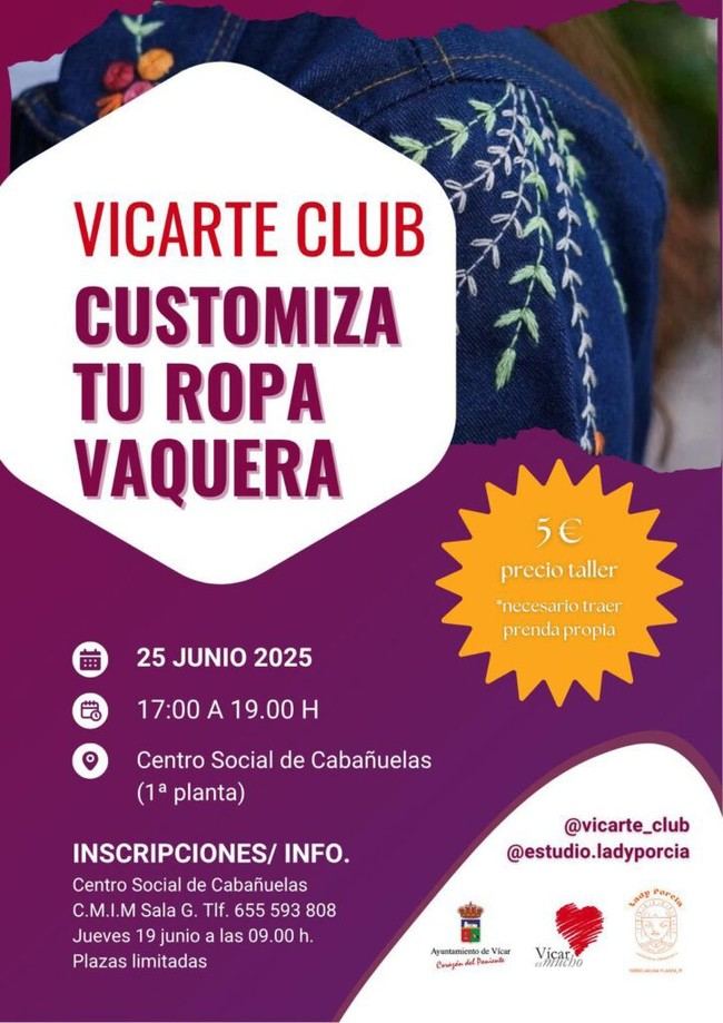 Taller de customización de ropa vaquera en Vícar el 25 de junio