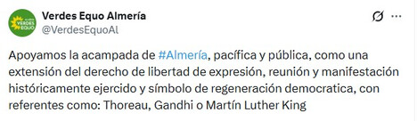 Verdes Equo compara a los acampado por la vivienda con Gandhi y Martin Luther King