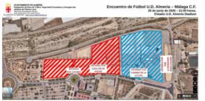 Restricciones de tráfico y parkings especiales por el partido entre la UD Almería y el Málaga CF
